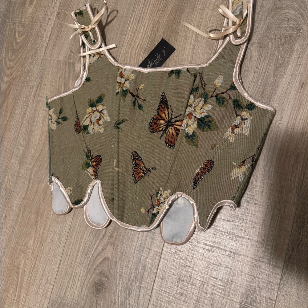 Floral Butterfly Print Corset Top